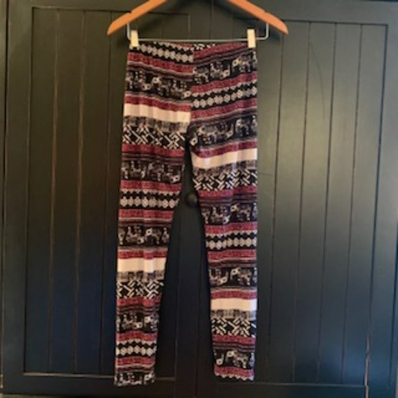 Girls Elephant Cross Stitch Maroon and Black Leggings - Picture 7 of 7